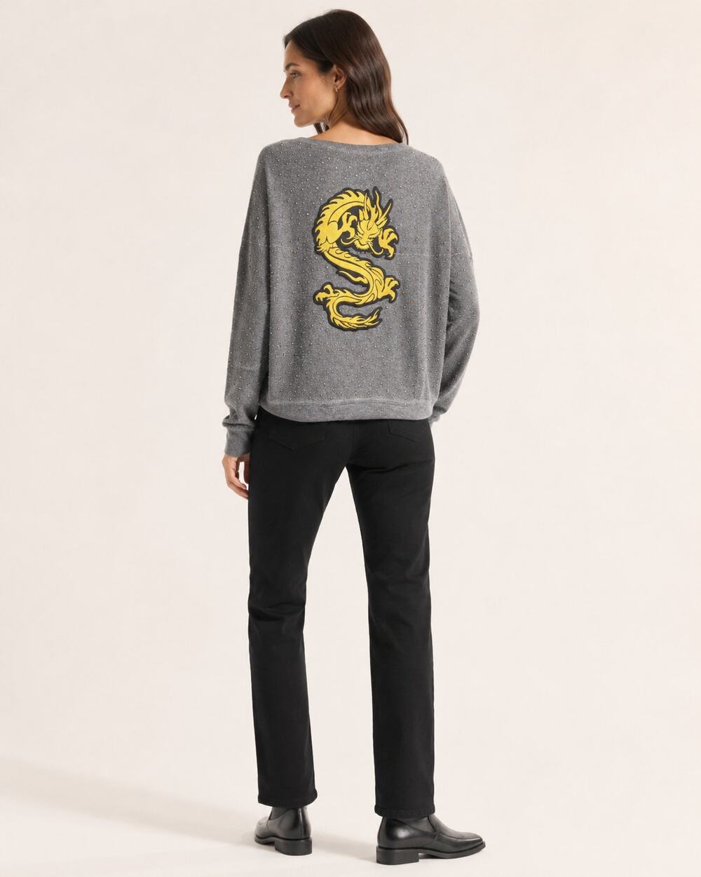 Alice + Olivia Gray Rhinestone Studded Sweatshirt Large Custom Dragon $268